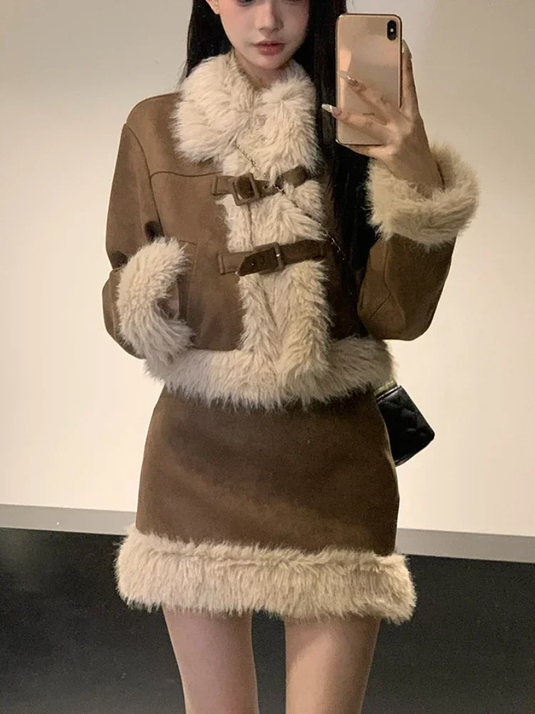 Autumn Retro Faux Fur 2 Piece  - Winter Wear Clothes review and price